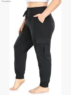 Plus Size Cargo Sweatpants Joggers with Pockets Drawstring Cotton Soft Active